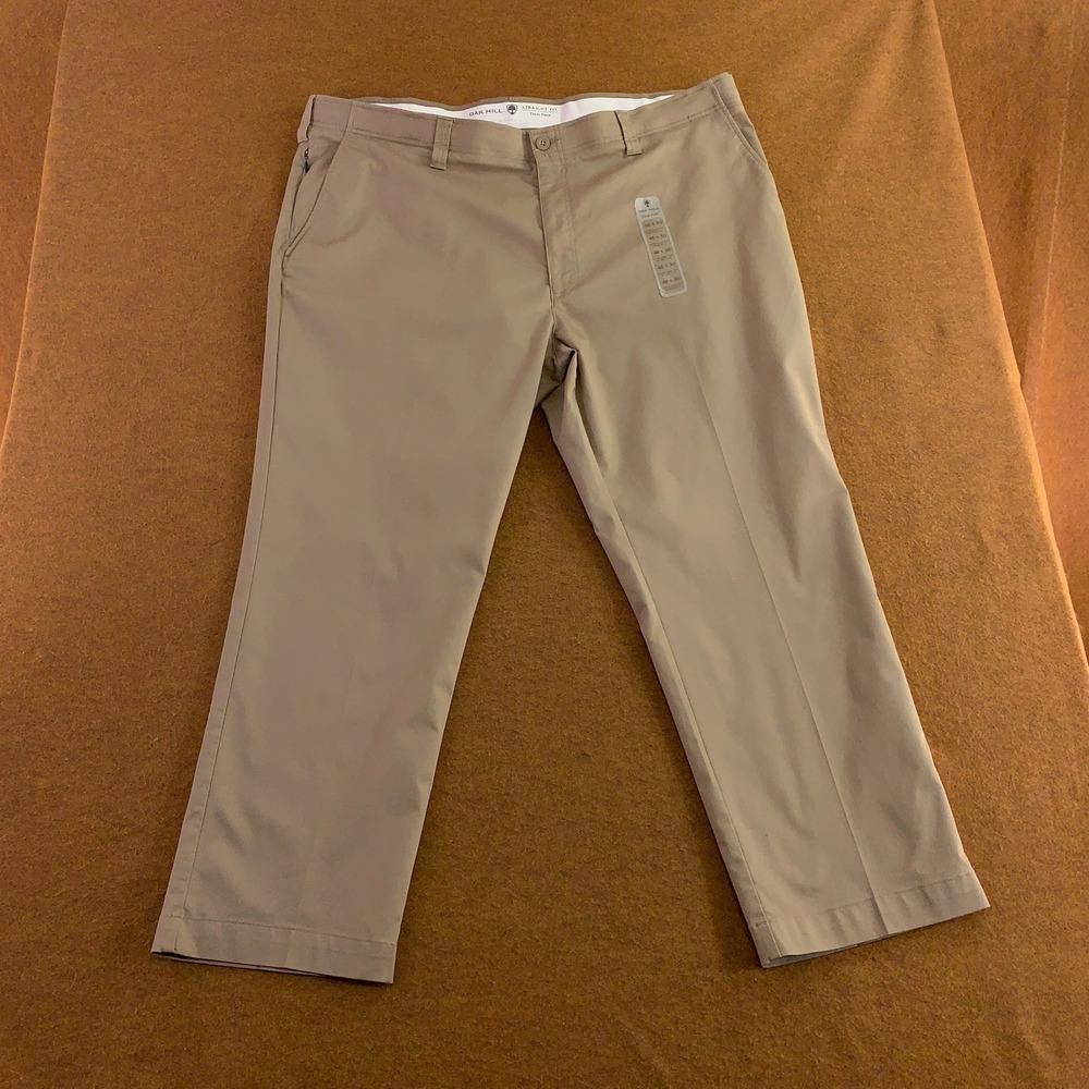 Oak Hill Mens 48x30 Khaki Straight Fit Stretch Tech Pants New *Flaw